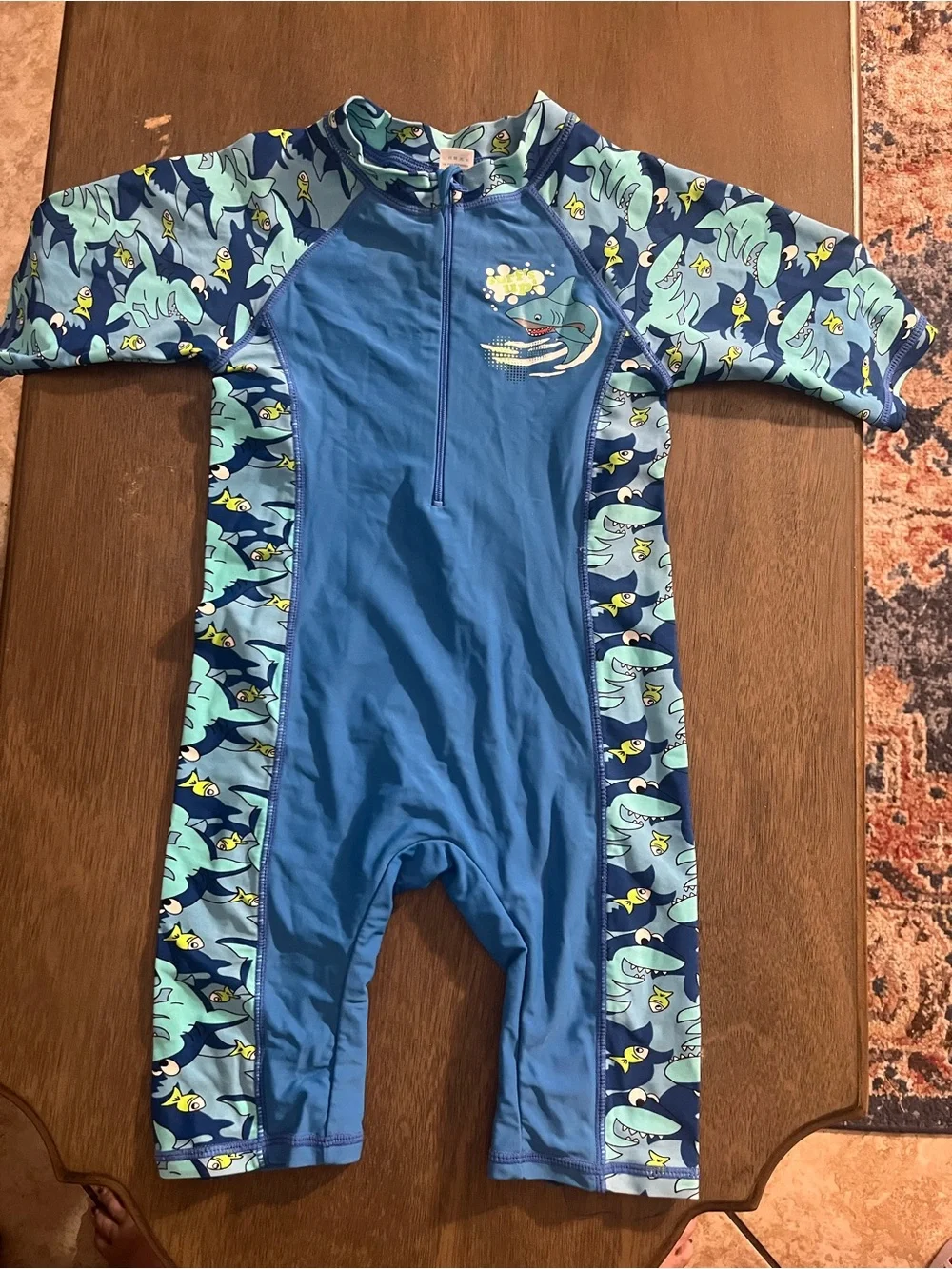 Toddler Shark Print UV Swimsuit 2T – Blue One Piece Swimwear
